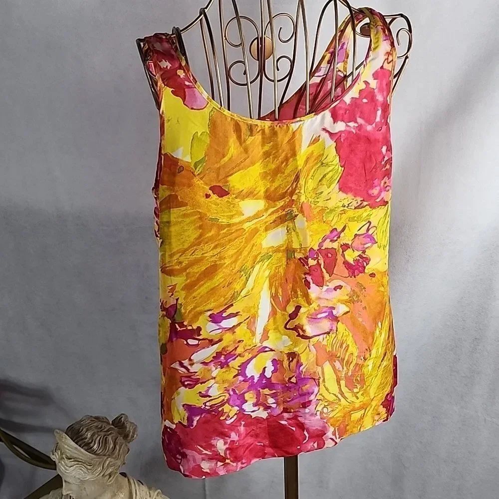 J. Crew Silk Vibrant Floral Watercolr Splash Tank Top with Side Zipper